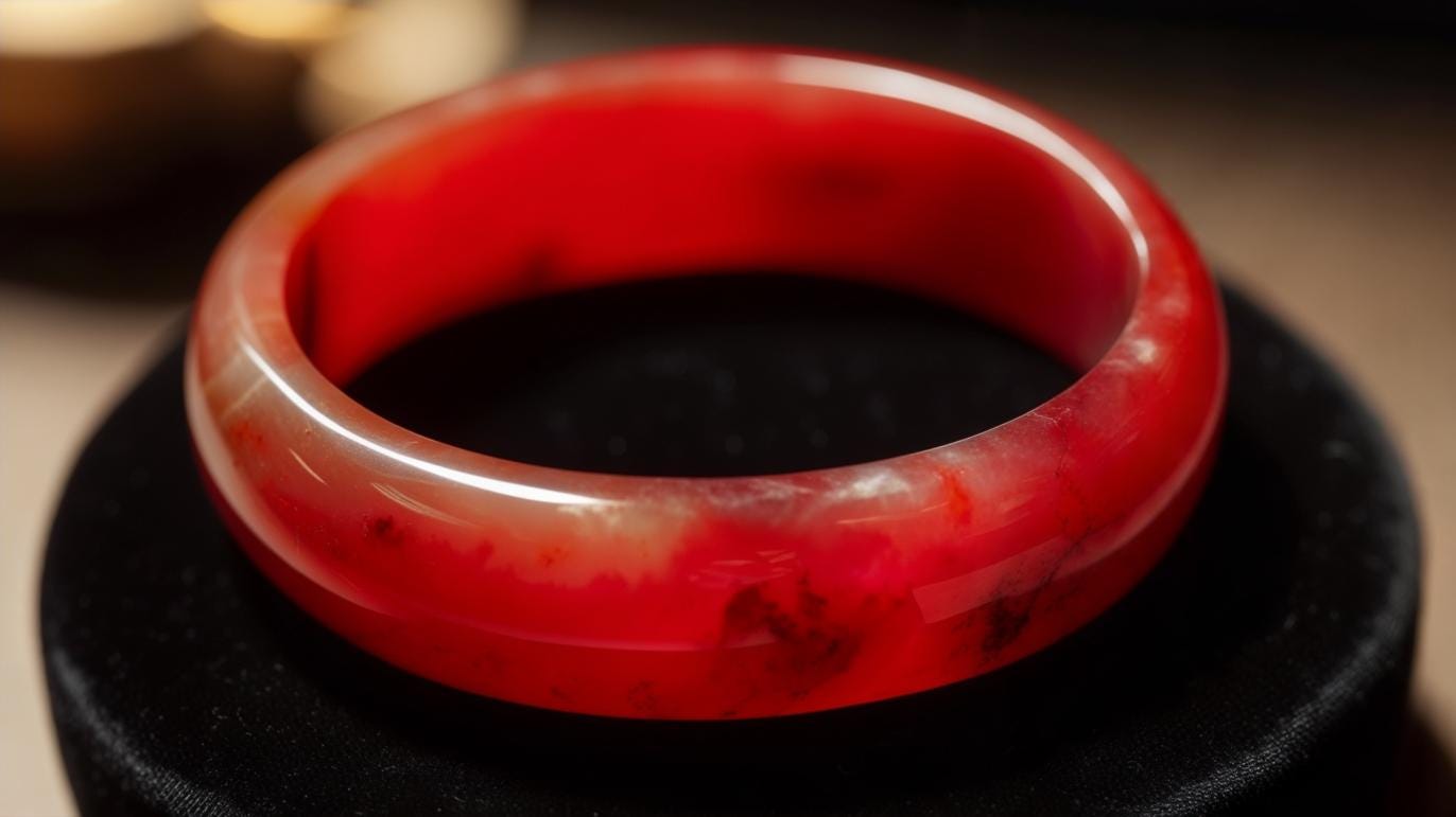 Vintage 18K Solid Gold Red Jadeite Jade Hinged Bangle
