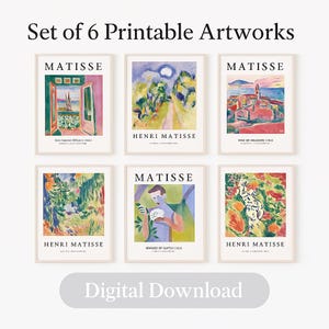 Henri Matisse druckbare Wandkunst Set von 6, vielseitige digitale Downloads, modernes Galerie-Dekor, Boho abstrakte Drucke für Wohnzimmer