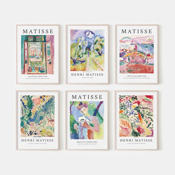 Henri Matisse Prints SET (six prints total) Eclectic Wall Art for Gallery Style Decor