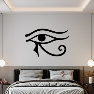 Decalque de parede Olho de Horus, adesivo de parede de árvore, decalque de parede de proteção, decoração de parede HORUS, decoração de casa, carta de vinil, adesivo de janela, decalque de quarto TG0026