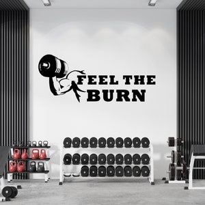 Feel The Burn, Gym Wall Decal, Motivational Gym Quotes, Gym Wall Art, Home Gym Decor, Vinyl Lettering, Fitness Wall Decal GY0014