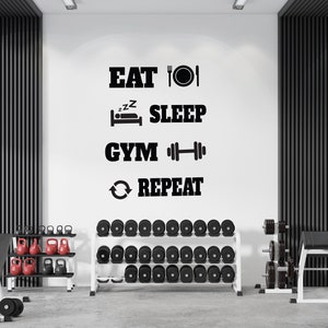 Eat Sleep Gym Repeat ,Gym Wall Decal, Motivational Gym Quotes, Gym Wall Art, Home Gym Decor, Fitness Wall Decal, Inspiration GY0036