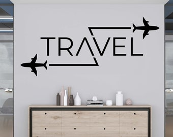 Adesivo da parete aereo da viaggio, adesivo da parete per tour di viaggio, decorazione da parete da viaggio, arte da parete per ufficio, adesivo per finestra, lettera in vinile, adesivo da parete aereo TR0013