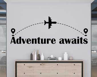 Adesivo da parete aereo da viaggio, adesivo da parete per tour di viaggio, decorazione da parete da viaggio, arte da parete per ufficio, adesivo per finestra, lettera in vinile, adesivo da parete aereo TR0016