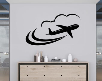 Adesivo da parete aereo da viaggio, adesivo da parete per tour di viaggio, decorazione da parete da viaggio, arte da parete per ufficio, adesivo per finestra, lettera in vinile, adesivo da parete aereo TR0014