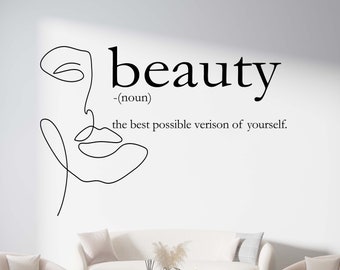 Decalcomania da muro per salone di bellezza, adesivo da parete estetico, decalcomania da muro per spa, decorazione da parete con citazioni di bellezza, arte da parete di bellezza, adesivo per finestra, lettera in vinile BE0015