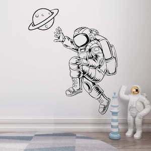 Calcomanía de pared de astronauta, pegatina de pared de astronauta, calcomanía de vinilo para pared de niño, arte de pared BY0010