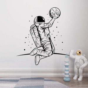 Calcomanía de pared de astronauta, pegatina de pared de astronauta, calcomanía de vinilo para pared de niño, arte de pared BY0008