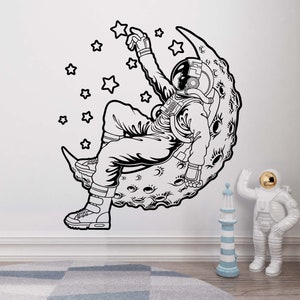 Calcomanía de pared de astronauta, pegatina de pared de astronauta, calcomanía de pared de astronauta, calcomanía de vinilo para pared de niño, arte de pared BY0011