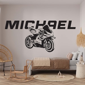 Motorcycle Wall Decal Motorcycle Wall Sticker Motorcycle Wall Art Boys Wall Decal Personalized Wall Decal Window Decal BOY0001
