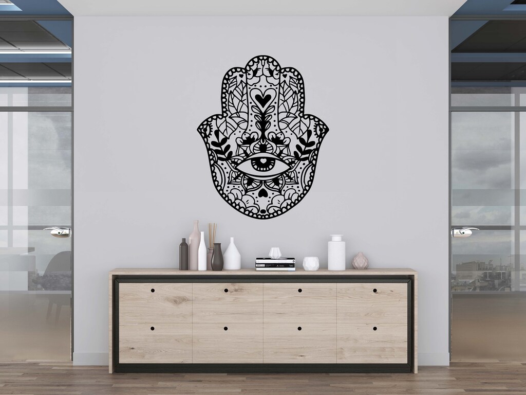 Adesivo Murale Vinile Dream Bird – Fiore Di Loto Con Simbolo OM, Arte Mandala, Nero, 57x35 Cm, Rimovibile