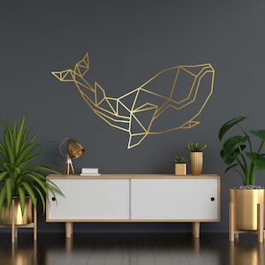 Calcomanía geométrica de pared de ballena, arte de pared de ballena, animal poligonal, carta de vinilo, pegatina de pared de animales salvajes, calcomanía de pared decoración de la sala de estar 11