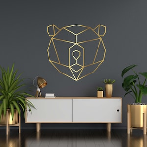 Décalcomanie murale géométrique de l’ours, art mural de l’ours, animal polygonal, lettre en vinyle, autocollant mural d’animaux sauvages, décor de salon de décalcomanie murale 6