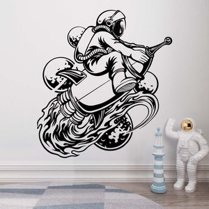 Calcomanía de pared de astronauta, pegatina de pared de astronauta, calcomanía de pared de astronauta, calcomanía de vinilo para pared de niño, arte de pared BY0013