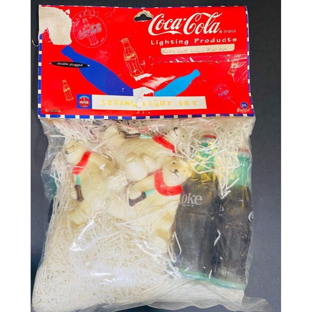 VTG Cocacola Polar Bear Christmas String Lights Tiki Patio Party RV