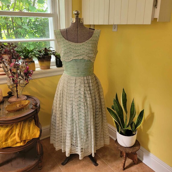 mint green fit and flare dress Janasya Women's Mint Green Chiffon Floral Printed Fit & Flare Dress main image 1