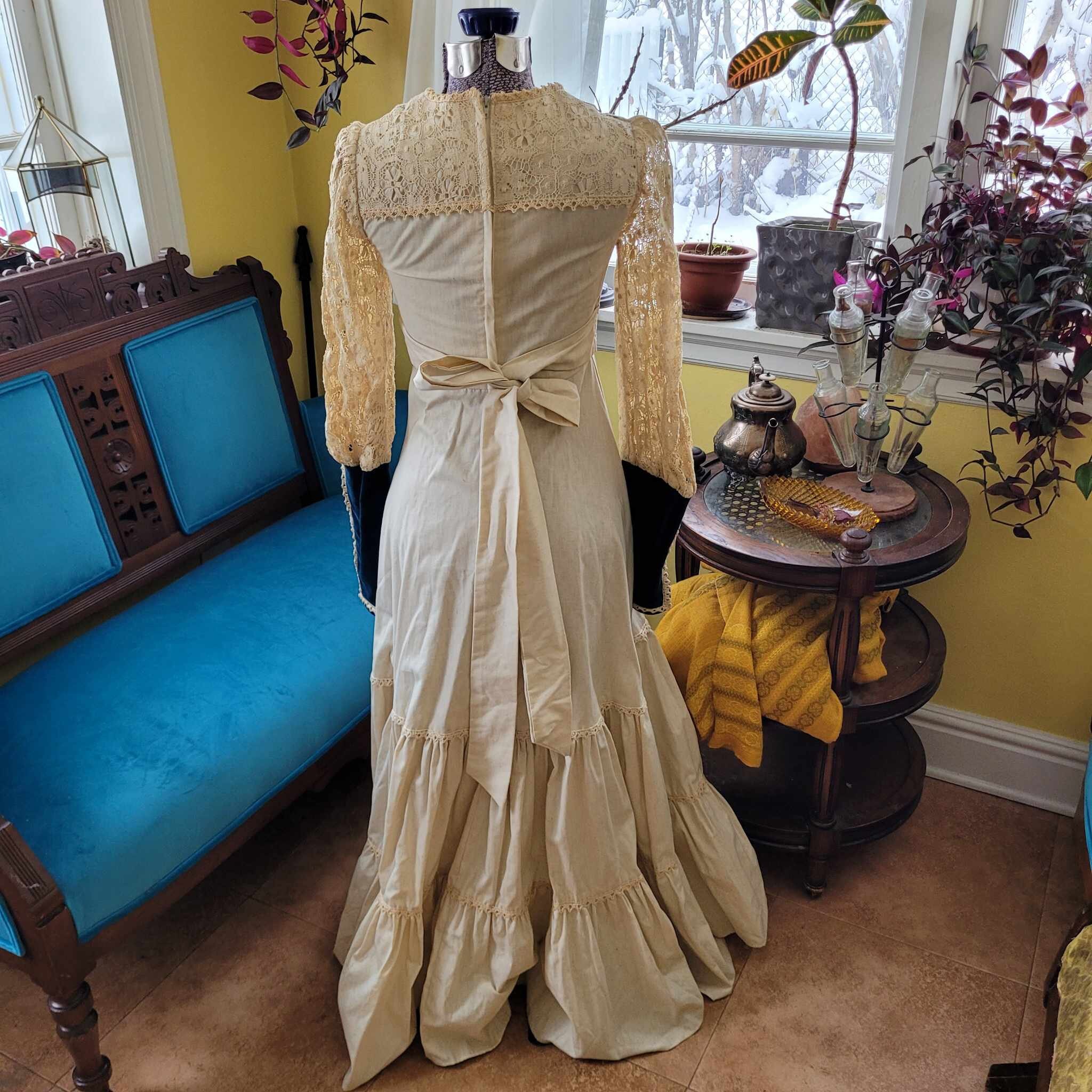 1970's Gunne Sax Renaissance Revival Dress With Dark Teal