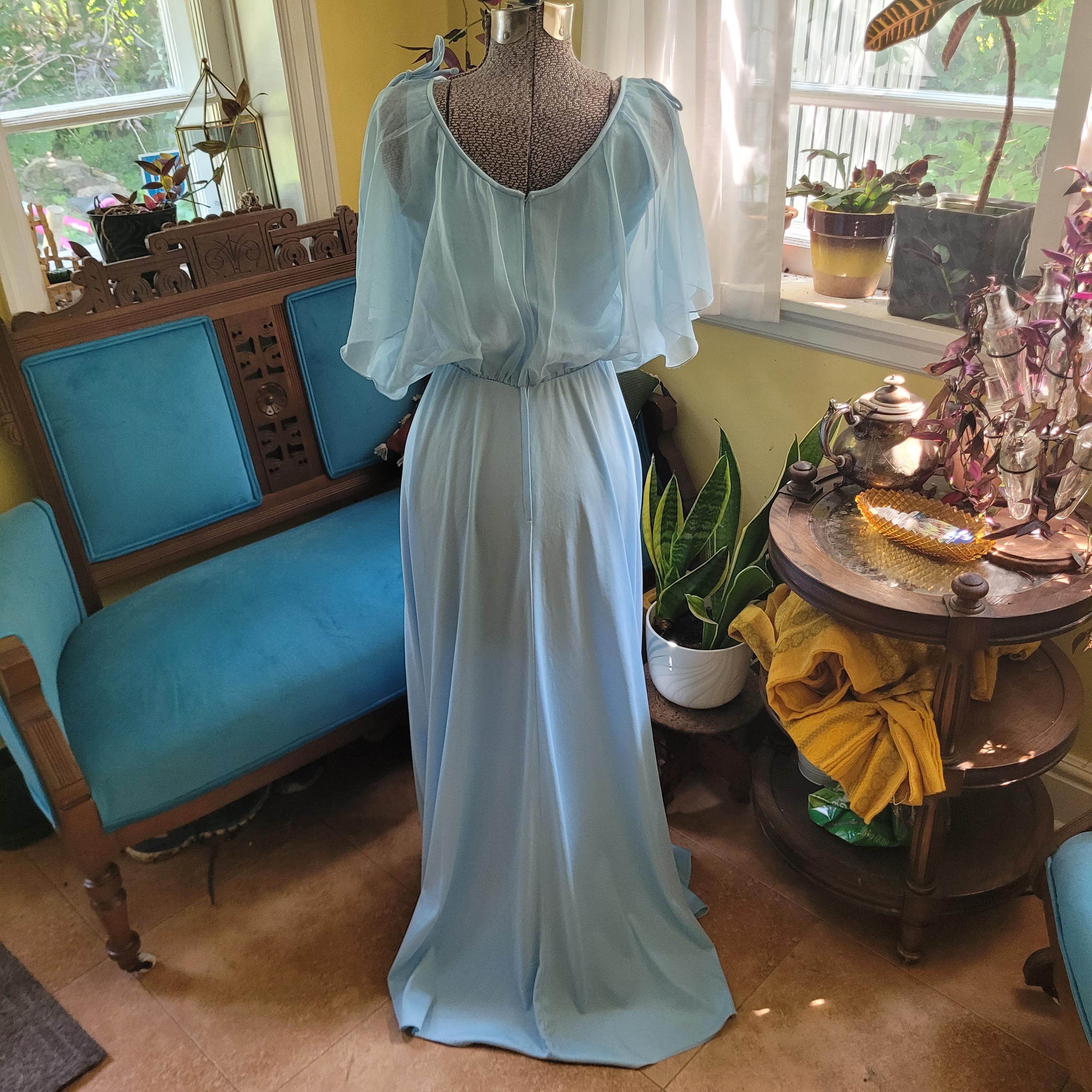 1970's Unknown Brand Light Blue Gown With Sheer Bust Overlay 1970's Unknown Brand Light Blue Gown With Sheer Bust Overlay