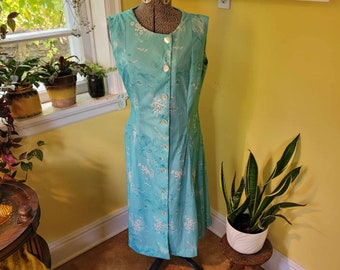 Robe Tablier Vintage Fleurie Vert Et Blanc - Taille 40/42 - 100% Coton - Style Années 50 - Neuve