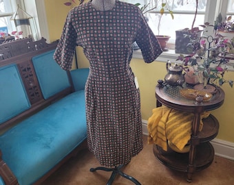 1960s Handgemachtes Cord-Kleid - Rot & Weiß Geblümt, Größe 8 US