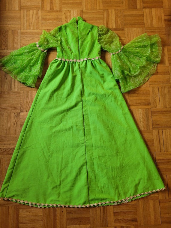1970's does Renaissance lime green handmade dress… - image 2