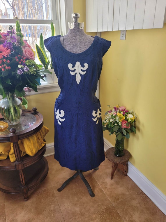 1940's / 50's Marcia Frocks navy blue cotton dres… - image 1