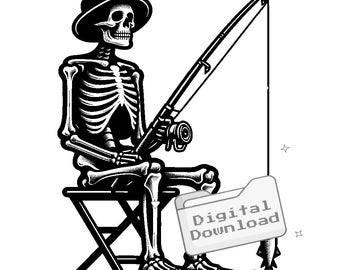 Skelett-Fischer mit einem Angelrute SVG-Bundle