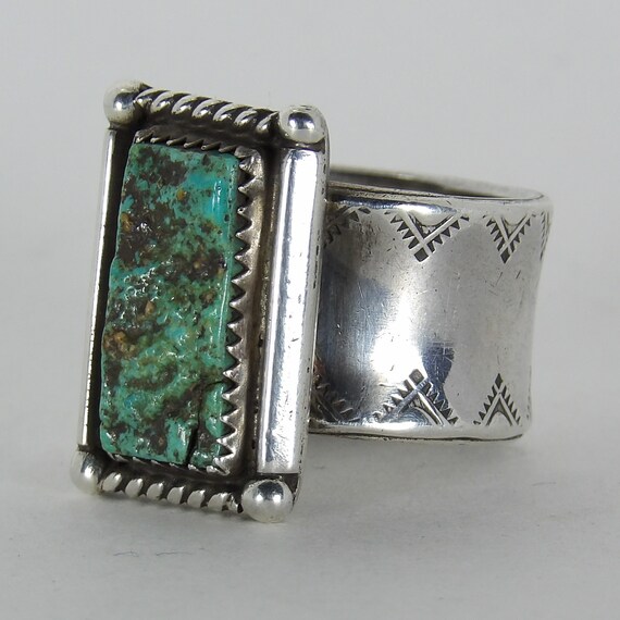 Rough natural Turquoise rectangular rolled wide b… - image 2