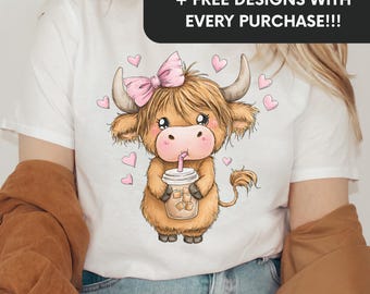 Highland Cows Iced Coffee png Valentine Sublimation Design Digital Download Shirt PNG Instant DIGITAL ONLY