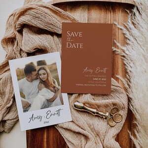 Minimalistische Save the Date Vorlage | Hochzeit Save the Date | Foto Save the Date | Terrakotta Save the Date Einladungen | Bearbeitbare Vorlage