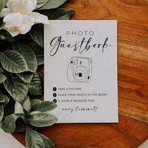 Editable Camera Instructions and Photo Guestbook Sign, Wedding Instax Mini 11 Polaroid Guest Book Signs, Instant Download, Minimalist image 2