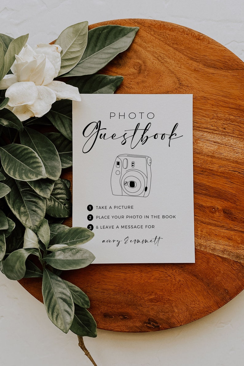 Editable Camera Instructions and Photo Guestbook Sign, Wedding Instax Mini 11 Polaroid Guest Book Signs, Instant Download, Minimalist image 2