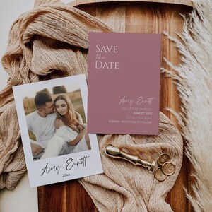 Minimalist Save the Date Template | Save the Date | Photo Save the Date Cards | Dusty Rose Save the Date Invitations | Editable Template
