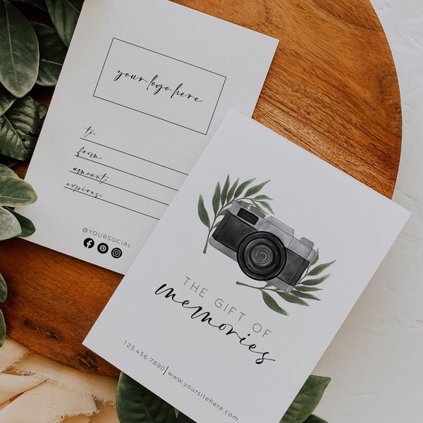 Photography Gift Certificate Template, Photographer Gift Card, Photo Session Gift Voucher, Small Business Coupon