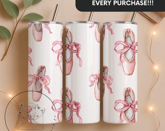 Pink Coquette Balletcore Aesthetic 20 oz Skinny Tumbler Sublimation Design Digital Download PNG Instant DIGITAL ONLY, Tumbler Wrap