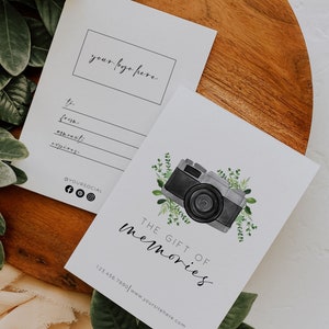 Modèle de chèque-cadeau photographie minimaliste, carte-cadeau pour photographe, chèque-cadeau pour une séance photo, coupon petite entreprise