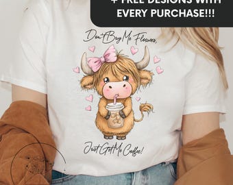 Highland Cows Iced Coffee png Valentine Sublimation Design Digital Download Shirt PNG Instant DIGITAL ONLY