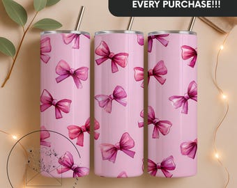 Pink Coquette Bows 20 oz Skinny Tumbler Sublimation Design Digital Download PNG Instant DIGITAL ONLY, Tumbler Wrap