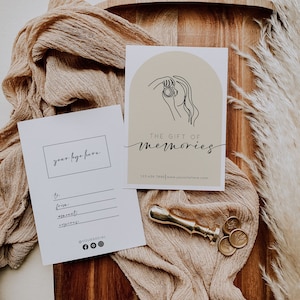 Modèle de chèque-cadeau photographie minimaliste, carte-cadeau pour photographe bohème, chèque-cadeau, coupon petite entreprise