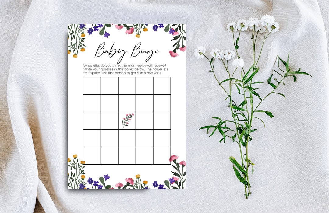 Baby Bingo Game Baby Shower Game Wildflower Baby Bingo Etsy