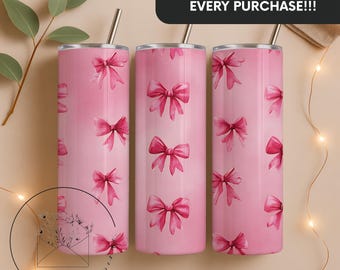 Pink Coquette Bows 20 oz Skinny Tumbler Sublimation Design Digital Download PNG Instant DIGITAL ONLY, Tumbler Wrap