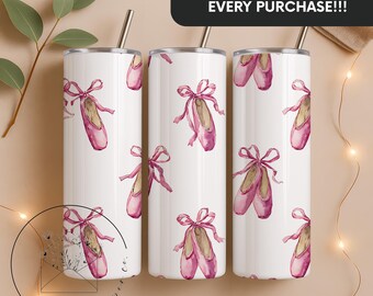 Pink Coquette Balletcore Aesthetic 20 oz Skinny Tumbler Sublimation Design Digital Download PNG Instant DIGITAL ONLY, Tumbler Wrap