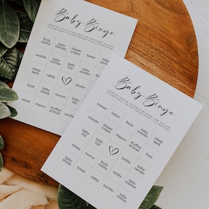 50 cartes de bingo minimalistes pré-remplies pour baby shower (NON MODIFIABLES) - Téléchargement numérique, Baby Shower Game