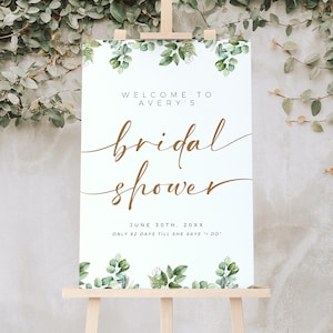 Bridal Shower Welcome Sign Template, Editable Wedding Welcome Sign, Brunch Shower,  Brunch Poster, Decorations, Download, Greenery Gold