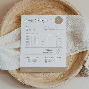 Minimalist Invoice Template | Boho Small Business | Modern Client Invoice | Editable Template | Services Invoice | Business Invoice