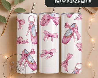 Pink Coquette Balletcore Aesthetic 20 oz Skinny Tumbler Sublimation Design Digital Download PNG Instant DIGITAL ONLY, Tumbler Wrap
