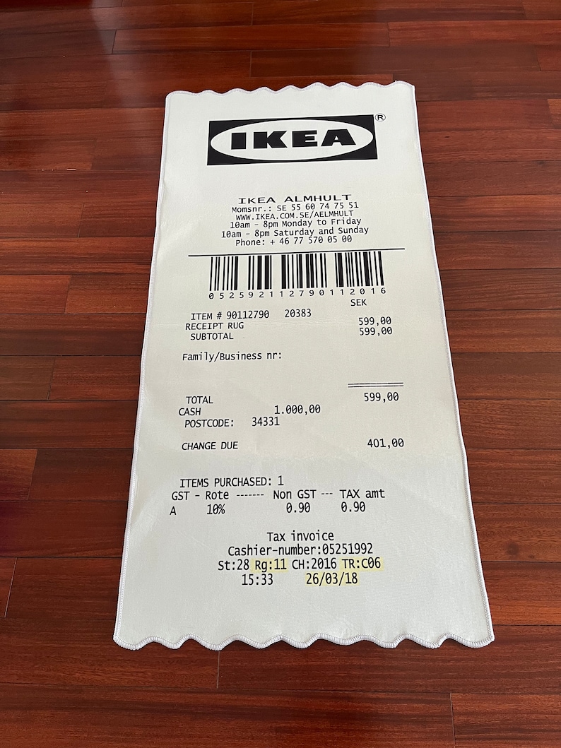 Printed IKEA Receipt Rug Custom Rug Handmade Rug Tufted Etsy