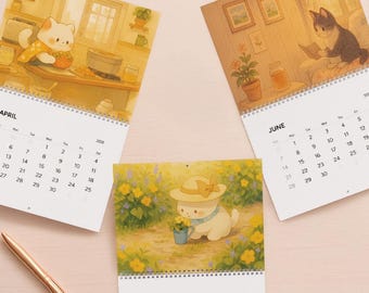 2026 Daily Life of Cats Wall Calendar, Cute Cat Art Calendar, Kawaii Feline Moments, Illustrated Cat Decor, Gift for Cat Owner