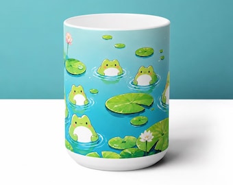 Cute Frog Mug, Frog Lover Gift, Cute Mug Aesthetic, Cute Chibi Frogs 15oz, Kawaii Mugs, Cute Frogs Coffee Cup, Frog Mug Kawaii Frog