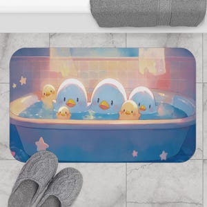 Kawaii Ducks Bath Mat - Cute Ducky Tub Rug, Bathroom Decor, Kids Shower Mat, Non-Slip Washroom Carpet, Quirky Animal Bath Rug